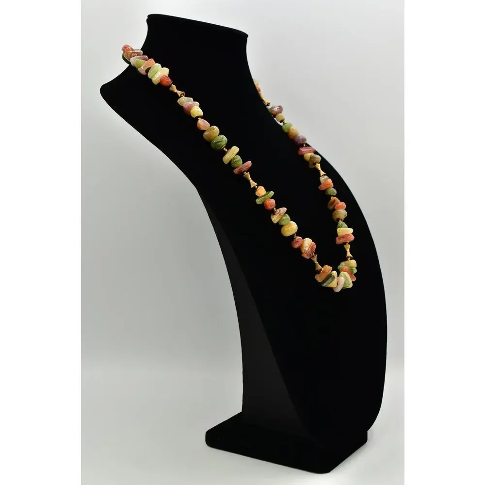 Miriam Haskell Lucite Stone Beaded Necklace Gold Green Orange Signed 1950s BinBN
